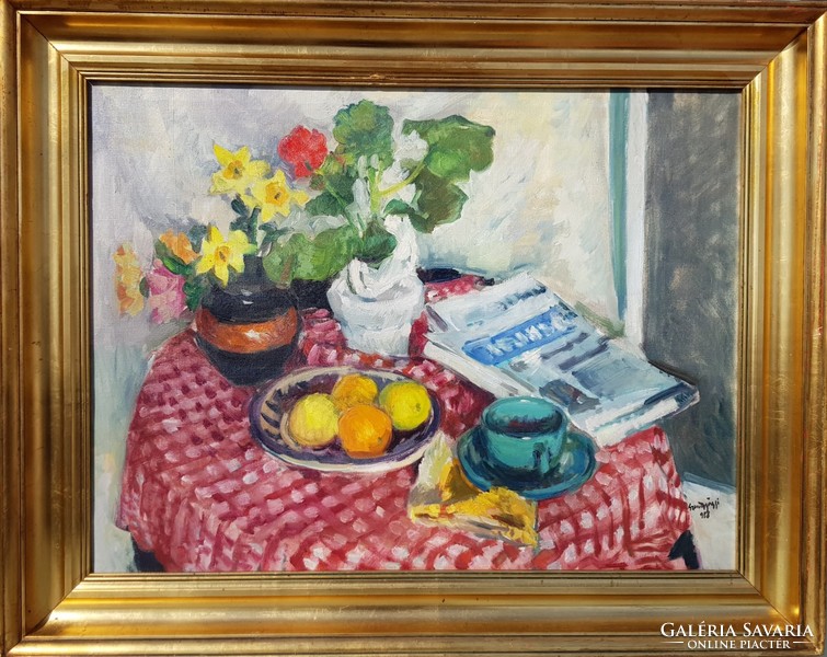 At the age of Szentgyörgy 1958 / table still life with a newspaper