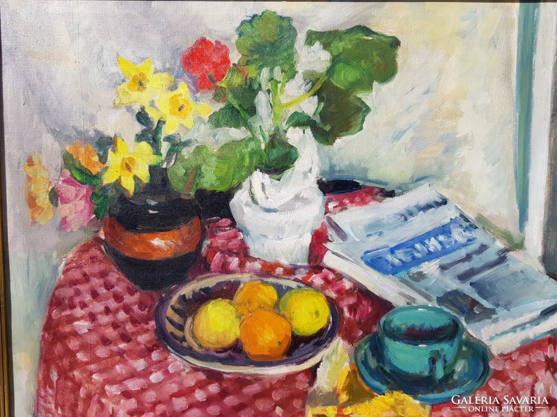 At the age of Szentgyörgy 1958 / table still life with a newspaper