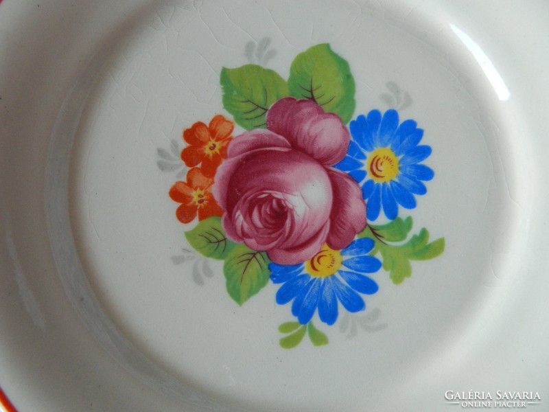 Régi kézzel festett rózsás fajansz süteményes tányér, kistányér 3 db 1931-45