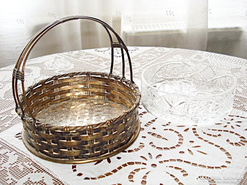 Antique, silver-plated wicker basket