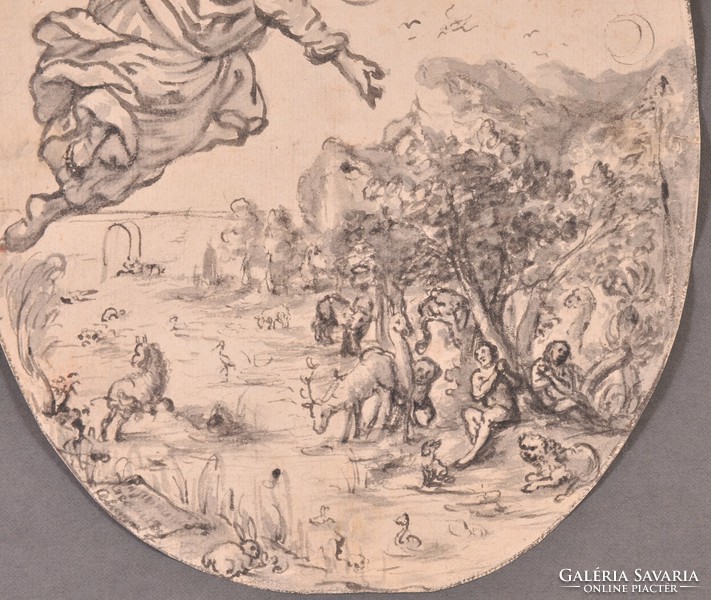 Ádám és Éva a paradicsomban, 17. század, tusrajz