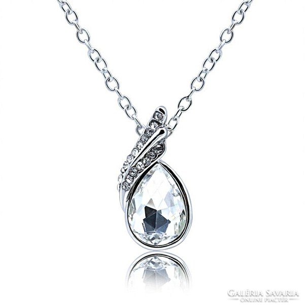 Silver colored water drop crystal pendant decorated with rhinestones in 3 colors