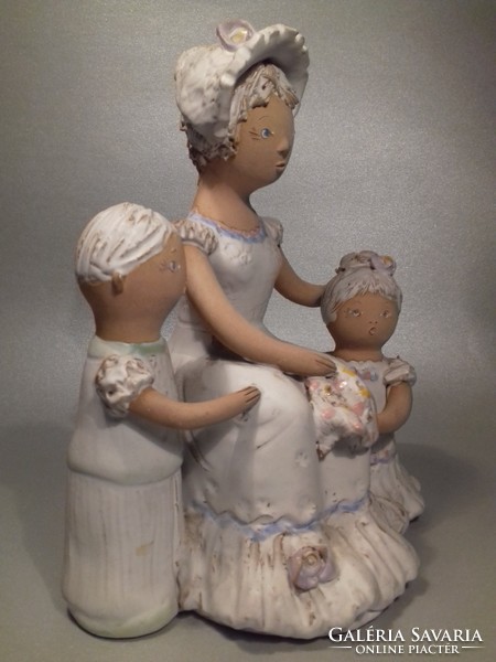 Enikő Győrbíró three-figure ceramic statue of a mother with her children
