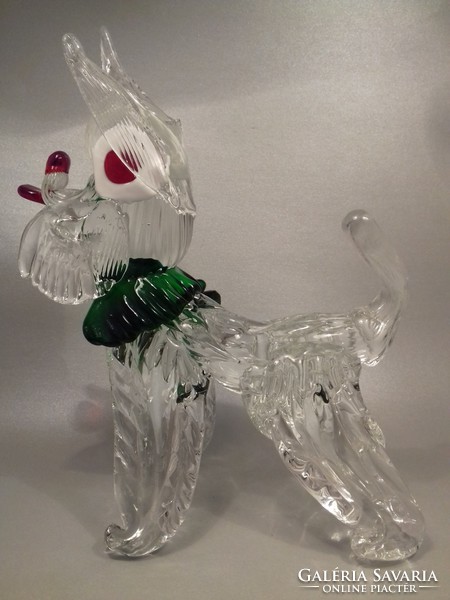 Muránói üveg kutya kutyus szobor nagy méretű