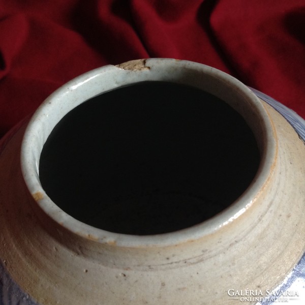 Kinai 200 éves porcelán kék Tea Gyömbér váza kézzel festett hajó tenger edény doboz tároló fűszer