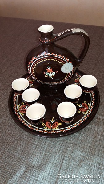 Hódmezővásárhely majolica Balatonfüred memorial ceramic brandy set