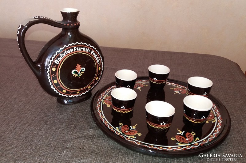 Hódmezővásárhely majolica Balatonfüred memorial ceramic brandy set
