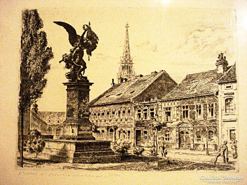 Kálmán Tichy, ballroom for the free homeland with a statue, etching