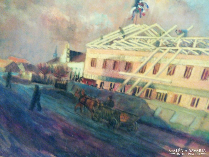 Károly Vajszada construction oil / cardboard painting large size