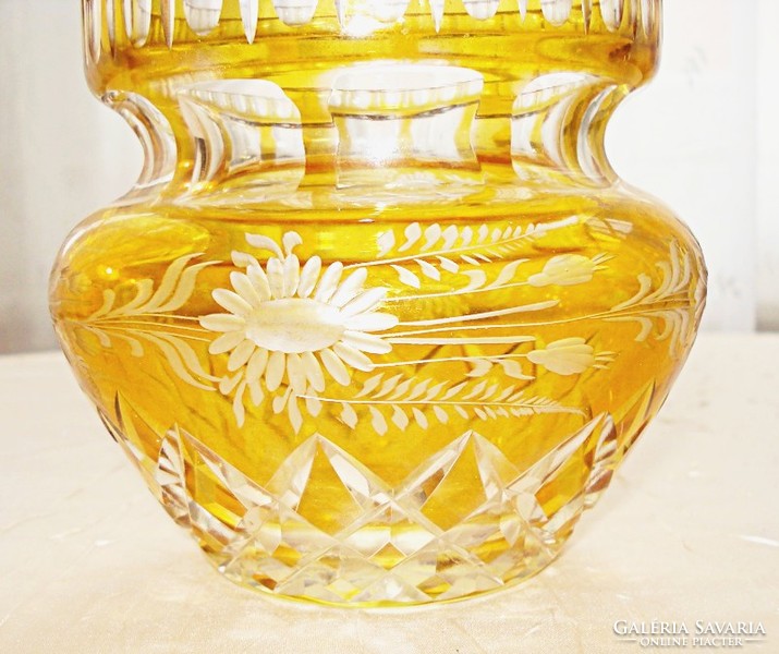Bohemia Czech / Karl Palda / amber-colored, polished crystal vase