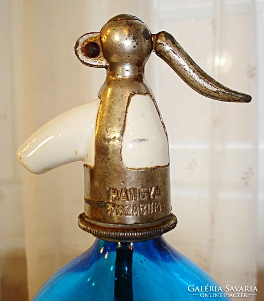 Hangya, porcelán fejű,  kék színű szódásüveg (Kont Oszkár fej)