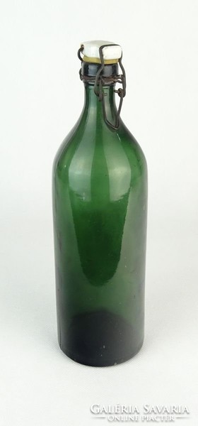 0Q080 Régi méregzöld csatos üveg 29 cm
