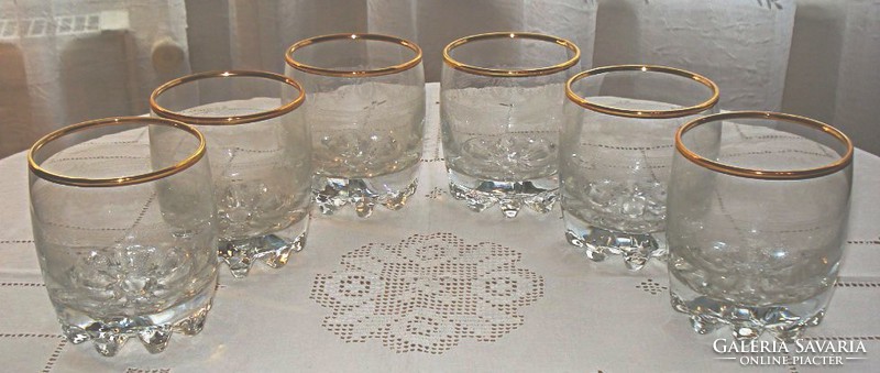 Elegant glazed glasses with acid etching, 6 pcs