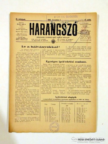 1940 december 1  /  HARANGSZÓ  /  SZÜLETÉSNAPRA RÉGI EREDETI MAGYAR ÚJSÁG Szs.:  4661