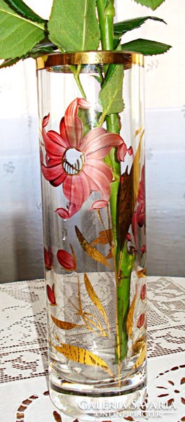 Bieder jellegű, kézzel festett, vastag üveg váza