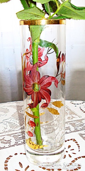 Bieder jellegű, kézzel festett, vastag üveg váza