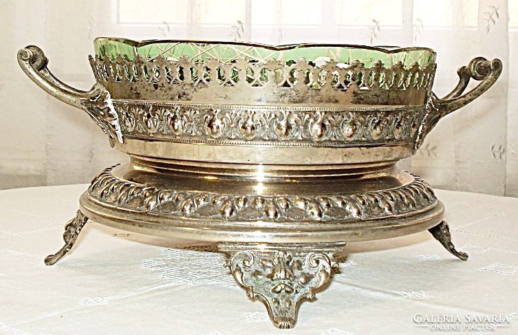 Art Nouveau tabular serving, fruit platter with polished glass insert is a rarity.