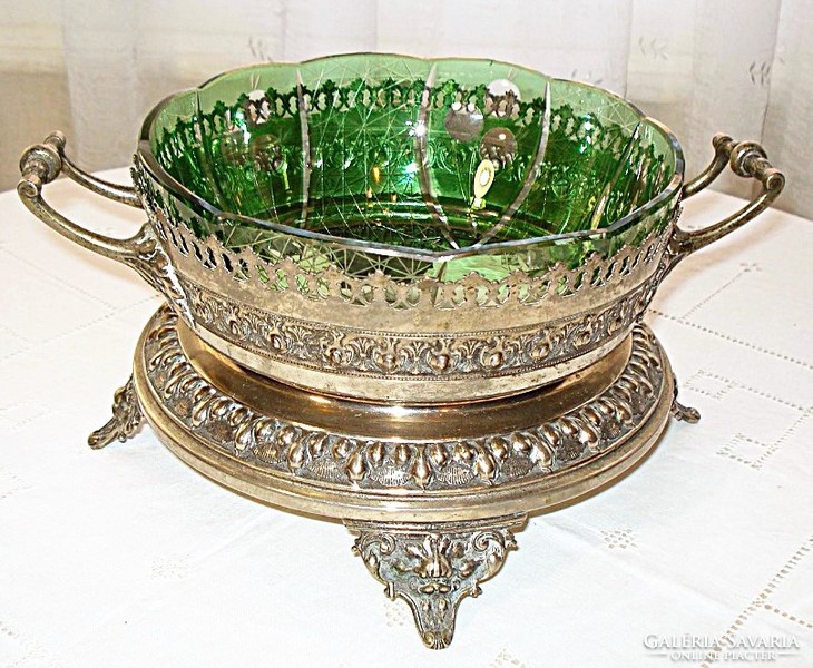 Art Nouveau tabular serving, fruit platter with polished glass insert is a rarity.