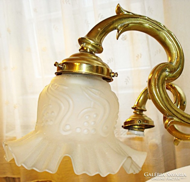 Art Nouveau chandelier / 6-arm copper / with frilled covers