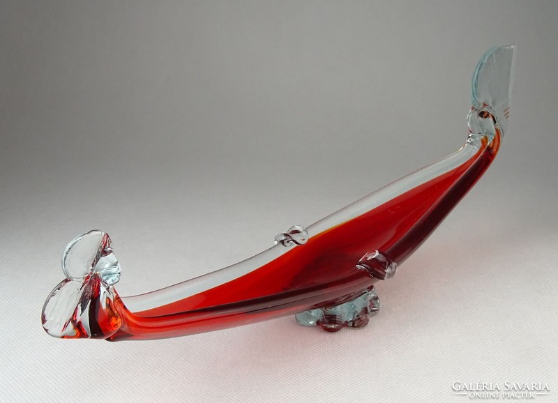 0K349 Régi művészi üveg gondola alakú hamutál 32cm