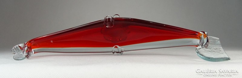 0K349 Régi művészi üveg gondola alakú hamutál 32cm