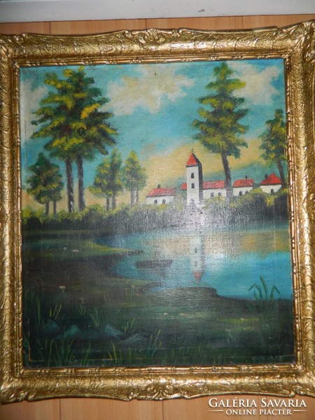 Antique oil - marked painting in a restored frame