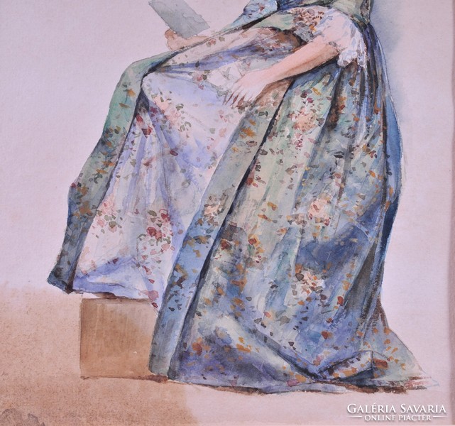 Ismeretlen művész: olvasó hölgy, akvarell
