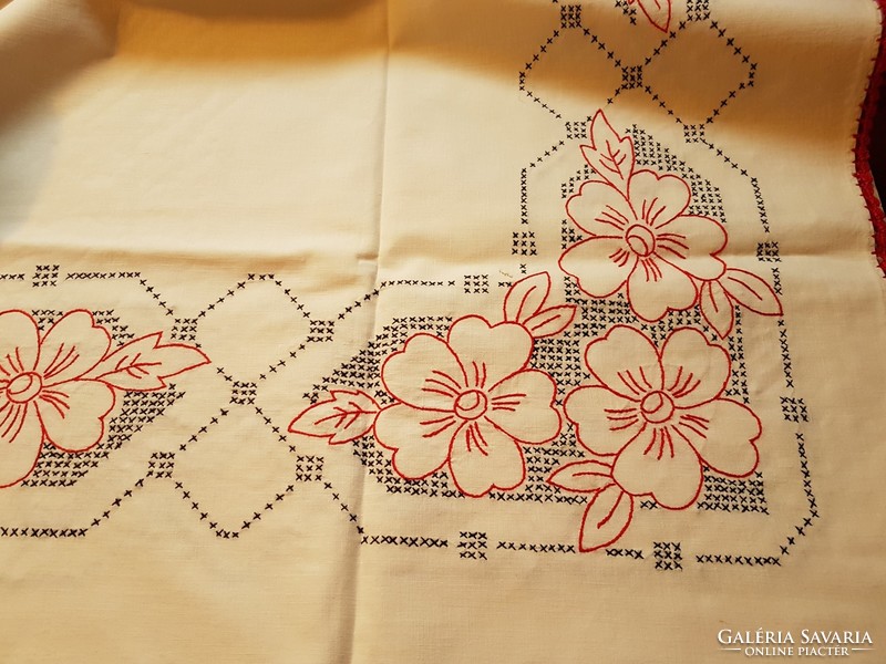 Antique - vintage, embroidered tablecloth set - 4 pieces
