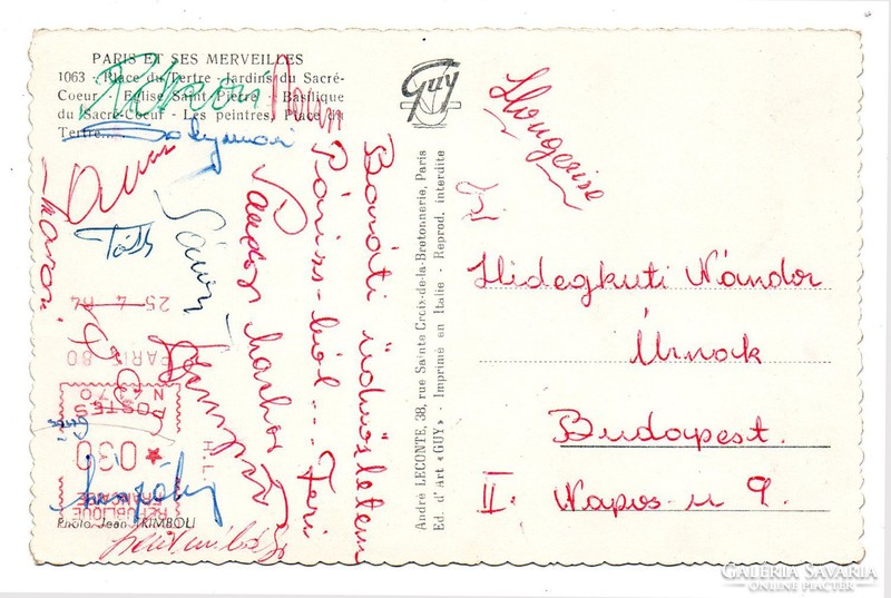 Hidegkuti Nándornak 1964-es Labdarúgó Válogatott aláírásával küldött képeslap