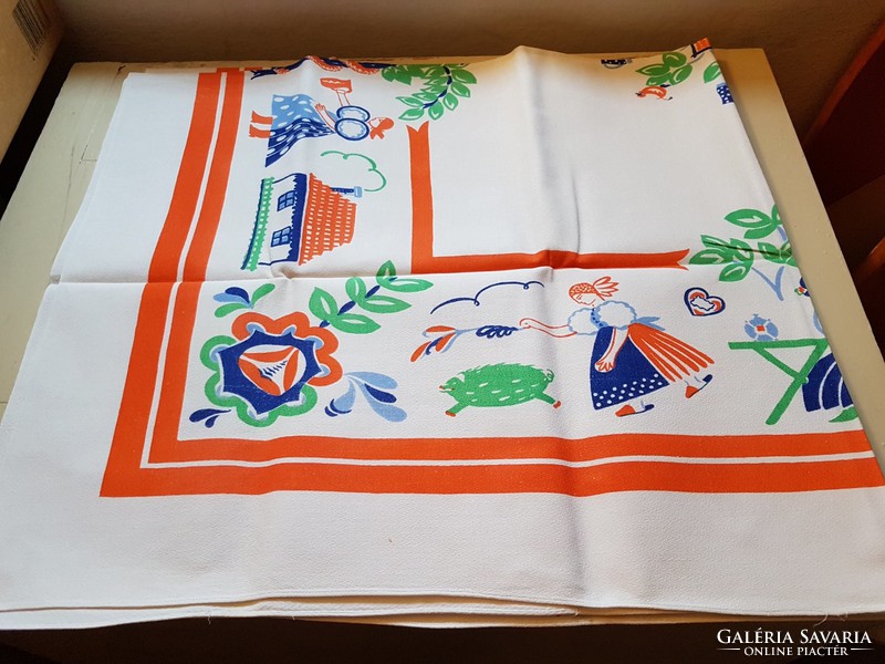 Antique, painted linen pattern tablecloth