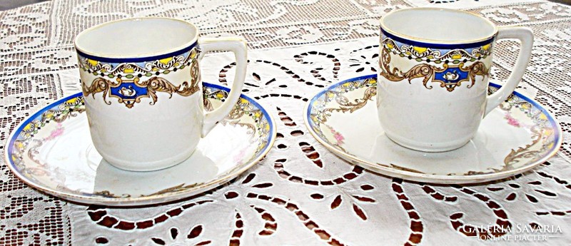 Antique porcelain mocha cup with base / 2 sets /