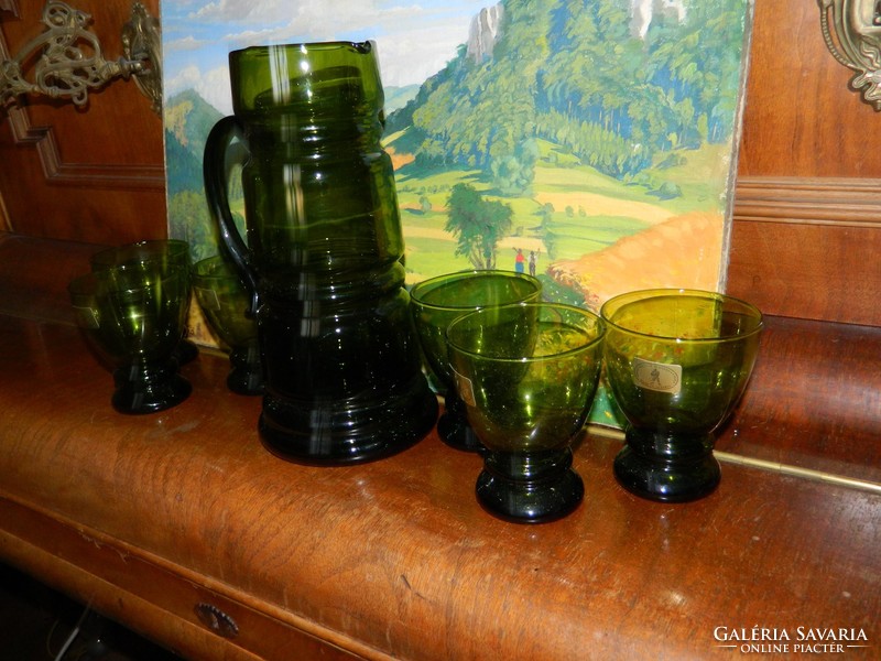 Crystal glass green glass set - spout + 6 cups - German crystal glass set