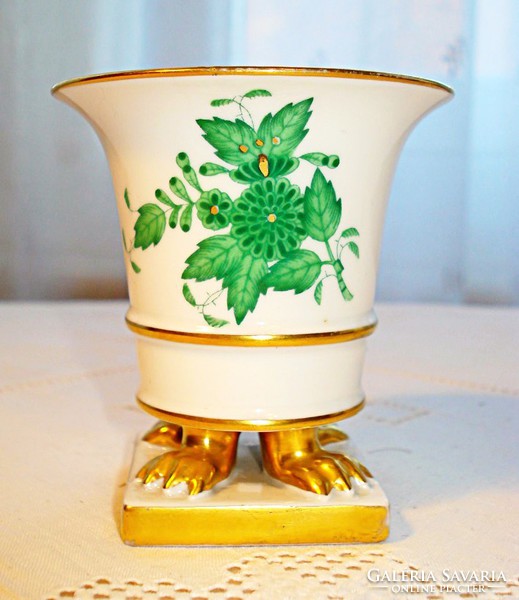 Herend bell, pot and bowl with green apponyi pattern
