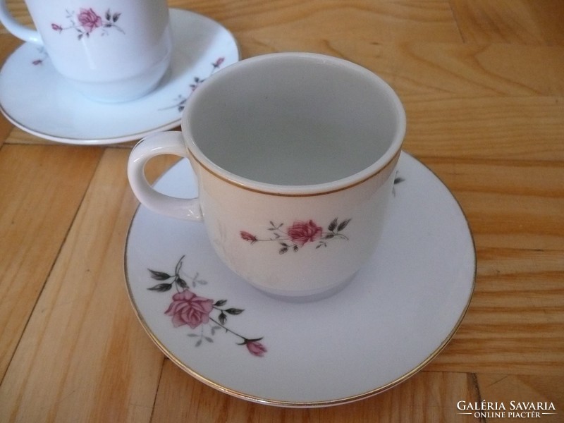Virágmintás mokkás porcelán csésze alátéttel 3 db