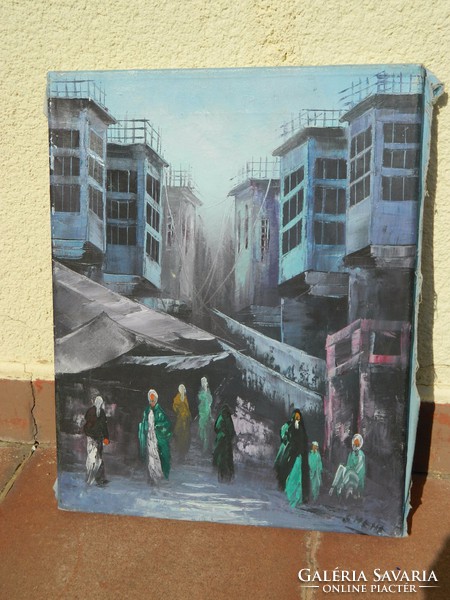 Marked quality oil / canvas street painting