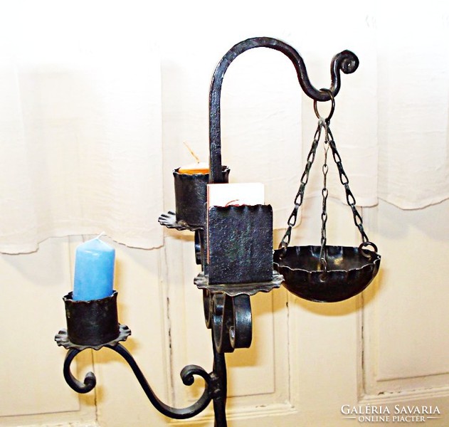 Old, portable, wrought iron candle holder, smoking set for balcony, terrace