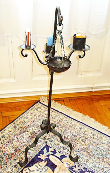 Old, portable, wrought iron candle holder, smoking set for balcony, terrace