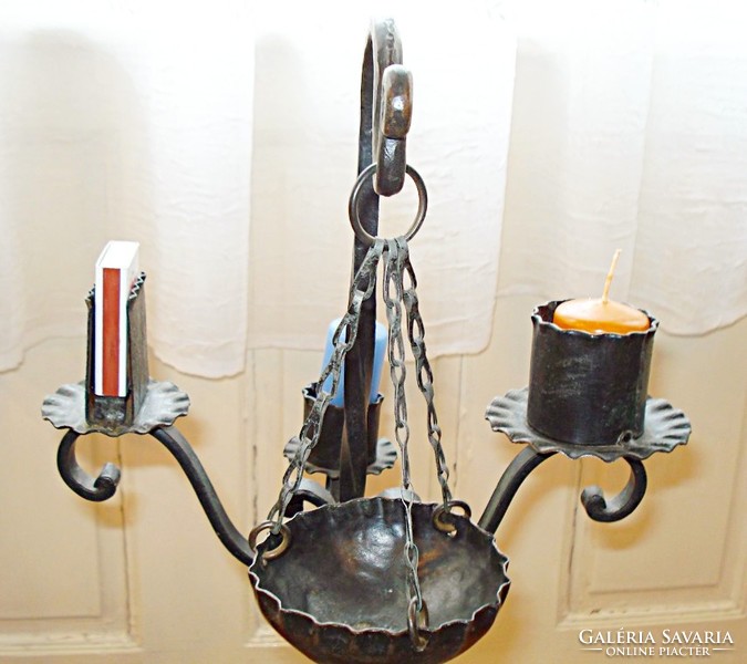 Old, portable, wrought iron candle holder, smoking set for balcony, terrace