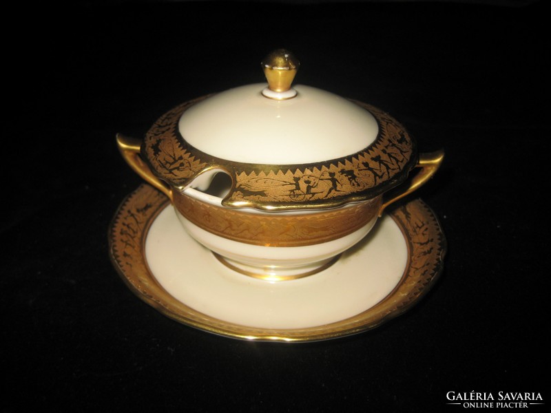 Carlsbadi  Elite - Ivory   vastagon aranyozott   cukor tartó ,  13 x 8 cm
