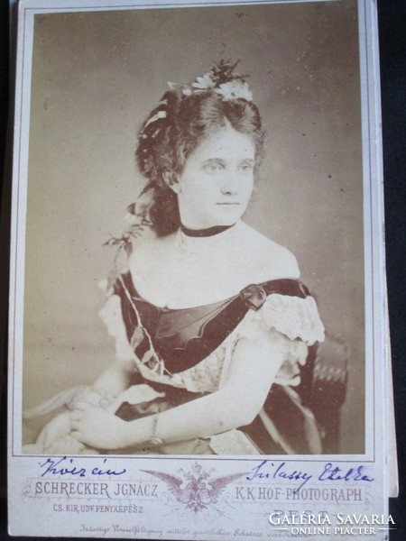 BUDAPEST ARISZTOKRATA DIVAT ÚRI HÖLGY KÓCZÁN NÉ SZILASSY ETELKA ALÁÍRT CDV FOTÓ FOTOGRÁFIA cca 1880