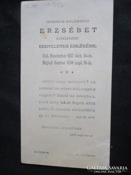 ERZSÉBET KIRÁLYNÉ SZISZI EMLÉKLAP 1898 FRANKLIN TÁRSULAT JELZETT KEGYELETES EMLÉLÉRE