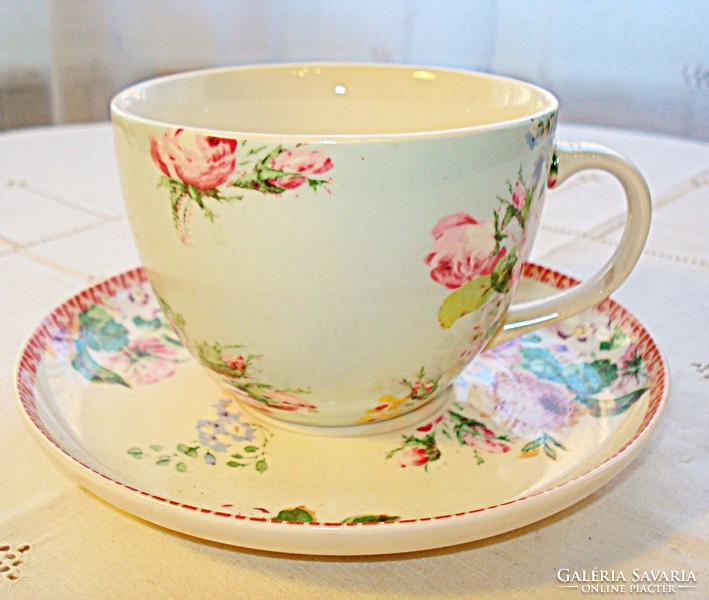 Rózsa és virágmintás angol porcelán teáscsésze, aljjal