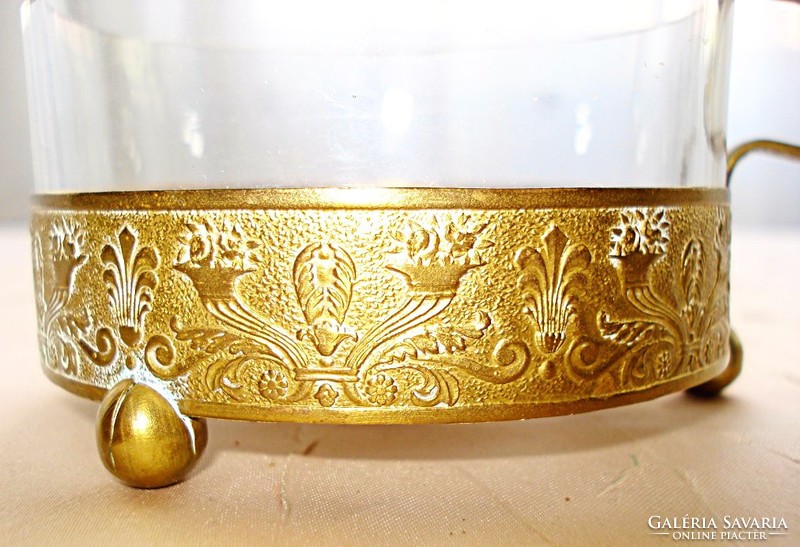 Antique, fire-gilded ashtray, ashtray with glass insert
