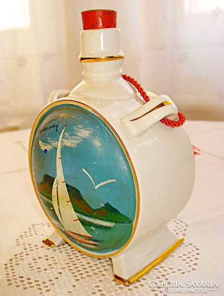 Old drasche porcelain water bottle with balaton decor /13.5 cm/