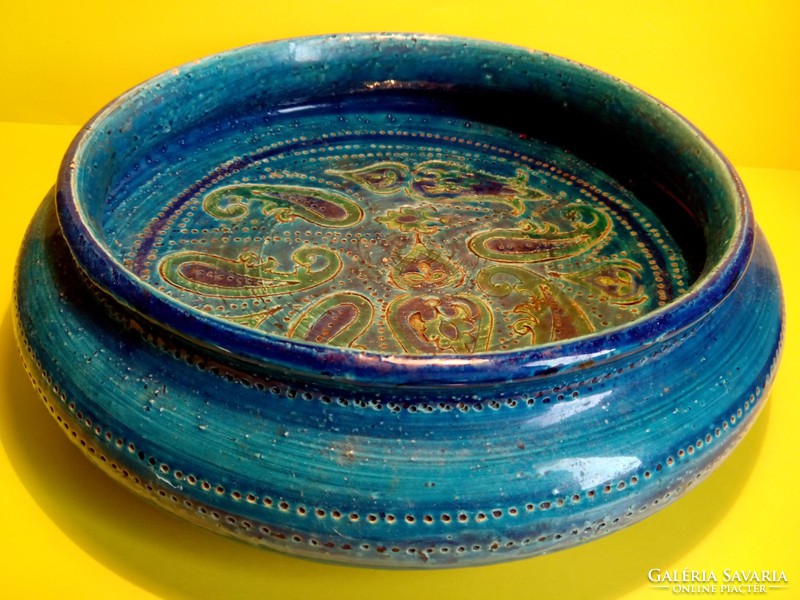 Bittosi - Aldo Londi design Rimini blue ceramic bowl table center offering