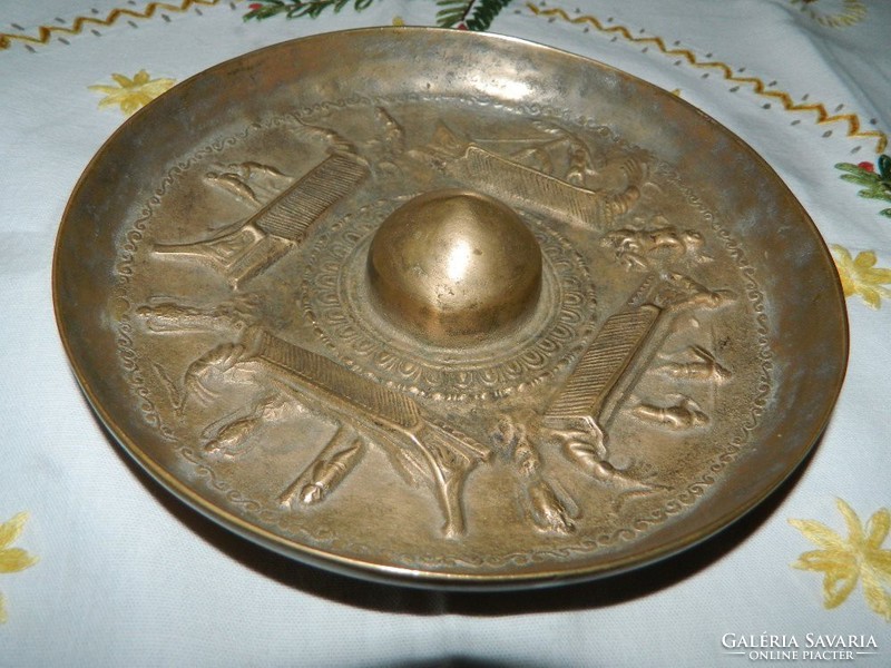 Antique heavy large industrial relief pattern copper / bronze bowl - wall bowl centerpiece