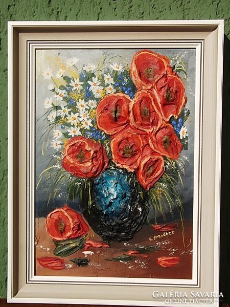Field flowers-.Painting, p., Forest, sign.
