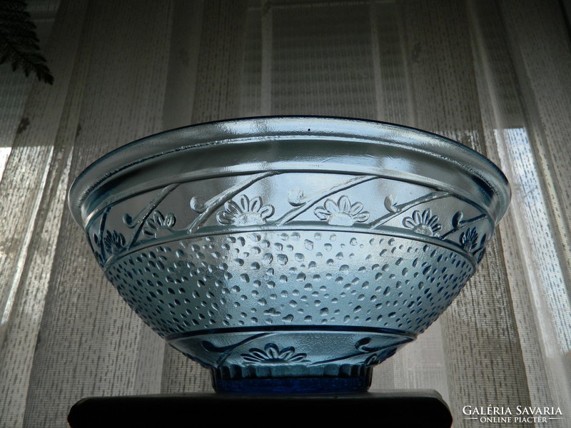 Large pale blue glass fruit bowl
