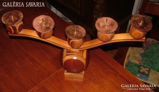 Wooden inlaid three-pronged table candle holder