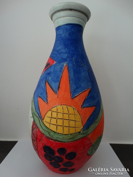 Kézzel festett, spanyol kerámia váza a 70-es évekből